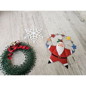 Metal wreath Santa star snowflake Bell ornament Xmas set green